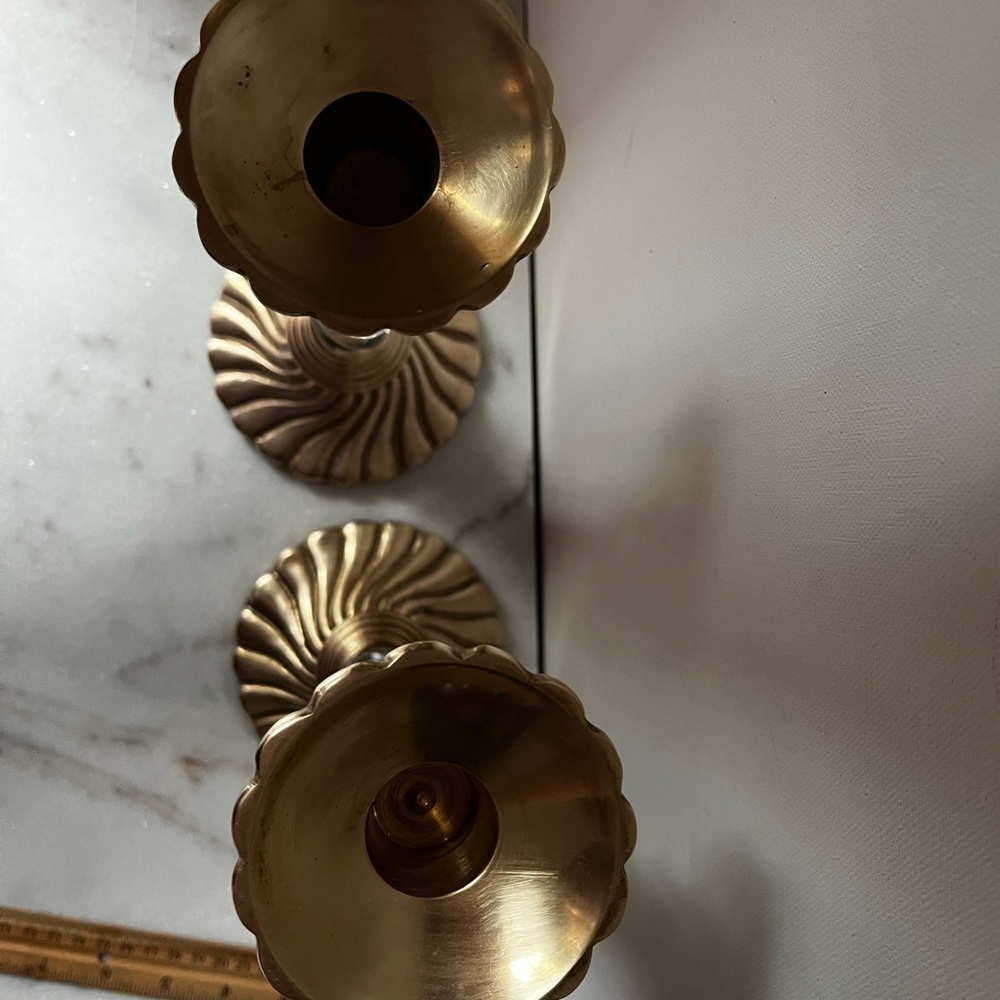 Elegant Gold brass and Clear lucid Candlestick Holders 10.5” set of 2 - Picture 5 of 10